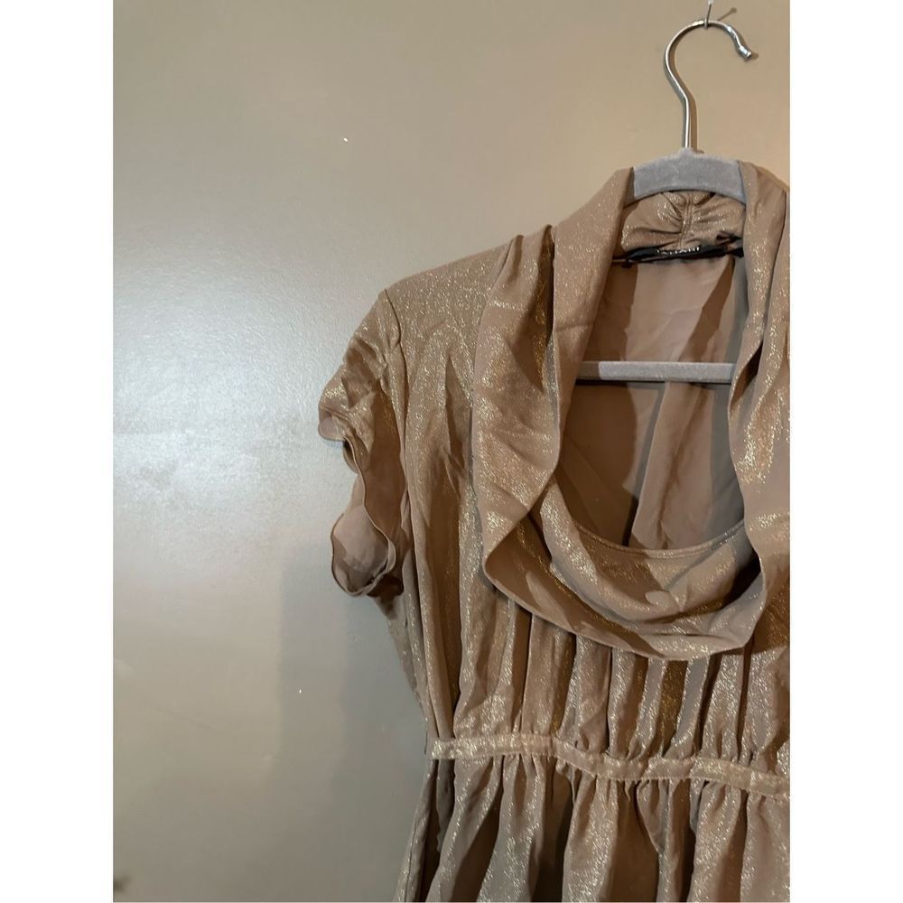 Tahari Women's Double Lining Gathered Waist Shiny Blouse Size Large - Picture 7 of 14